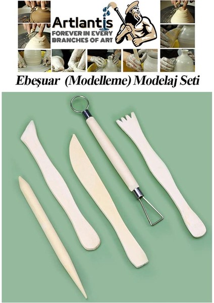 Ebeşuar Seti 5 Li 15 cm 1 Paket Ahşap Modelaj Modelleme Aletleri Seramik Kil ve Heykel Modelaj Kalemi