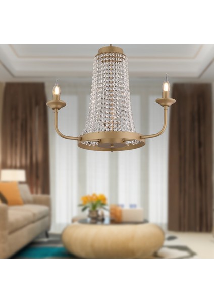 Carnation 3'lü Eskitme Kristalli Taşlı Modern Tasarım Kristal Salon Avize
