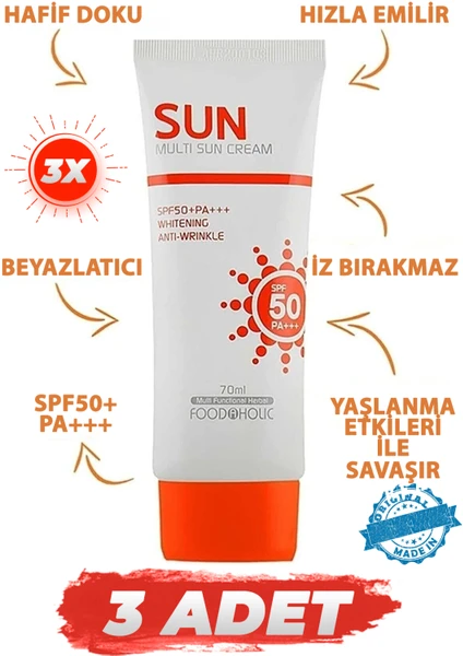 Multi Sun 3 Adet 70 ml Adenozin İçeren  Yapışkan His Bırakmayan SPF50 Pa+++ Uva/uvb Güneş Kremi