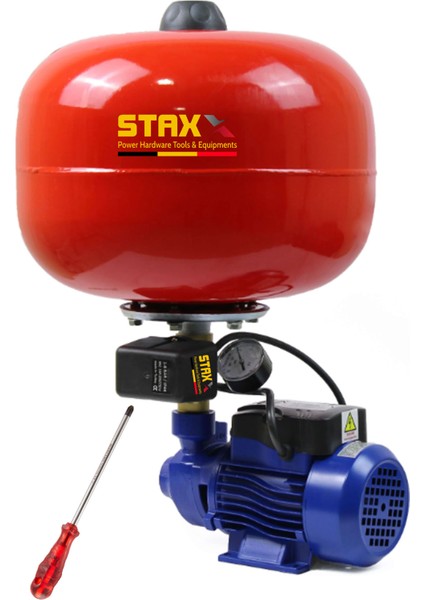 Staxx Power Bakır Sargı QPHT60 24LT Tanklı Santrifüj Otomatik Hidrofor 2 Daire Paket Hidrofor Pompa Seti 0.50 Hp