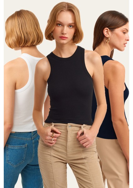 3'lü Paket Fitilli Halter Yaka Örme Atlet fiyatları