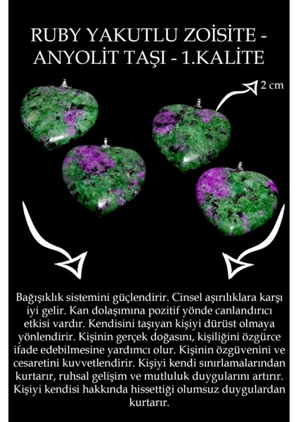 Kalp Kesim Ruby Zoisite - Anyolit Taşı Kolye