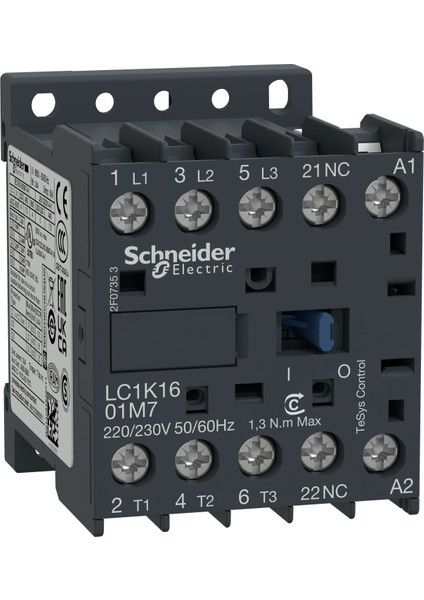 LC1K1601M7 Schneider Tesys K Serisi 3 Kutup 16A Kontaktör - 220 Vac Bobin