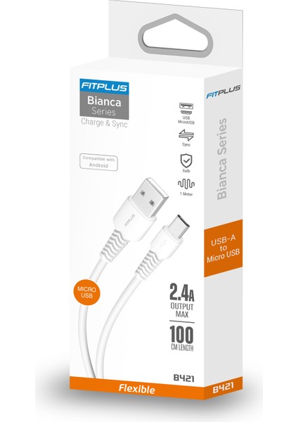 Fit Plus Fitplus Bianca B421 USB - Micro USB Flex Şarj Kablosu 2.4A 1mt