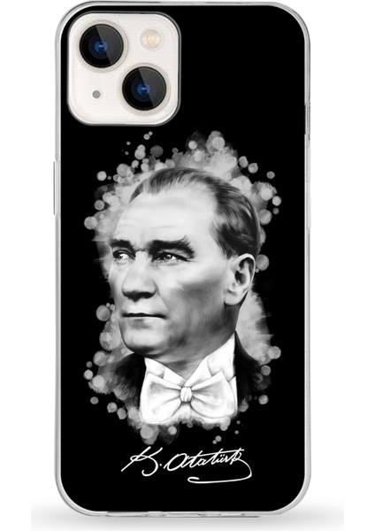 Apple iPhone 13 Uyumlu Kapak Atatürk Tasarımlı Şeffaf Silikon Kılıf