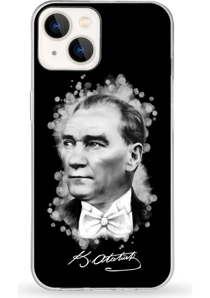 Apple iPhone 13 Mini Uyumlu Kapak Atatürk Tasarımlı Şeffaf Silikon Kılıf