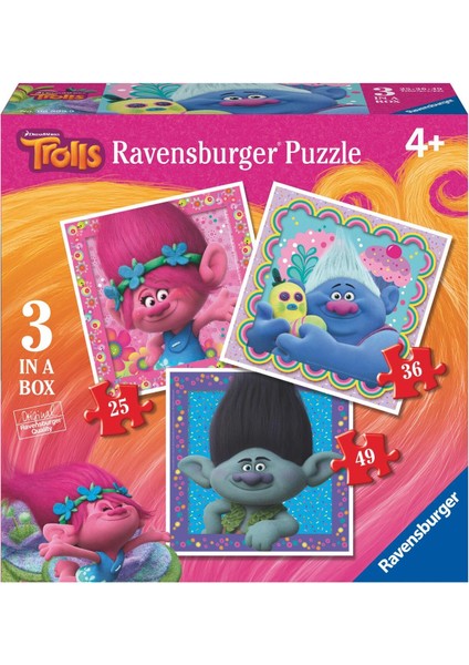 25-36-49 Parçalı Puzzle Disney Trolls Ravensburger 4 Yaş ve Üzeri Çocuk Yapbozları Serisi