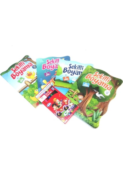 Yeni Sezon 2.seri Boyama Kitabı Seti 4 Kitap 4X48=192 Sayfa ve 12 Renk Boyama Kalemi