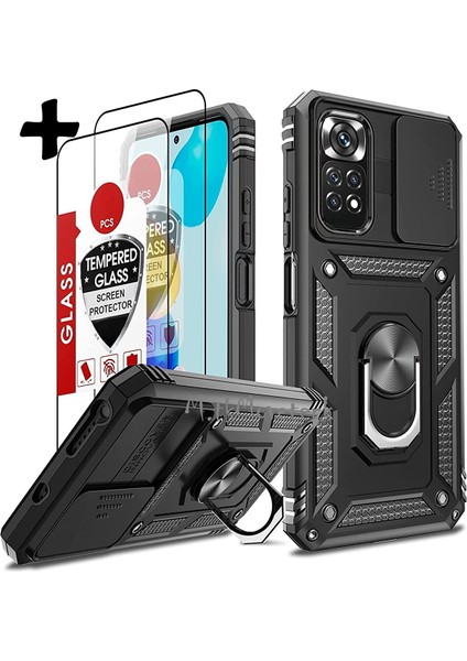 Xiaomi Redmi Note 12 Pro 4g Kılıf Kamera Korumalı Sürgülü Darbeye Dayanaklı Tank Armor Yüzüklü Kılıf + Erkan Koruyucu Cam Set