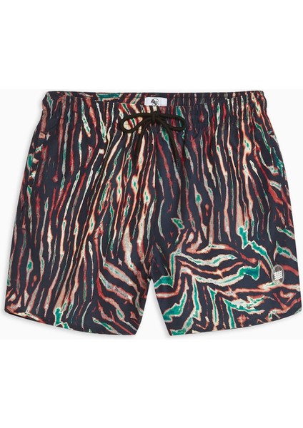 Siyah Desenli Fileli Cepli Bağcıklı Deniz Şortu modelleri