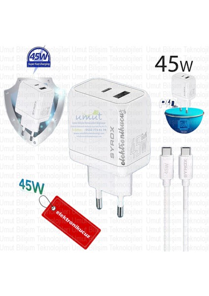 Umut Bilişim Samsung Galaxy S20 Fe 5g 45W Type-C Uyumlu Şarj Cihazı Şarj Aleti Seti (Kablo+Adaptör)