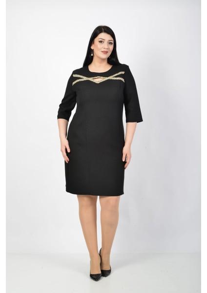 Penceresi Taşlı Truvakar Kollu Büyük Beden Elbise modelleri