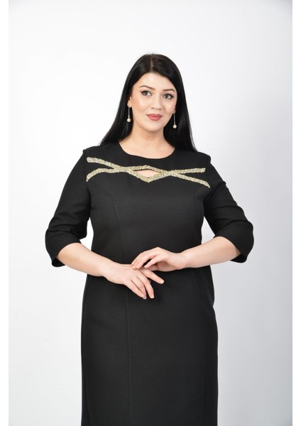 Penceresi Taşlı Truvakar Kollu Büyük Beden Elbise fırsatları