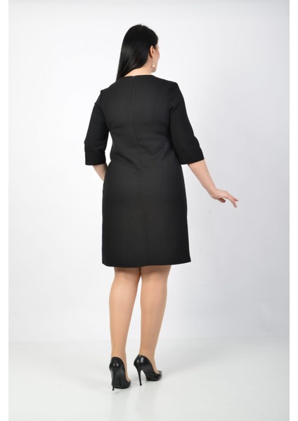 Penceresi Taşlı Truvakar Kollu Büyük Beden Elbise indirimleri