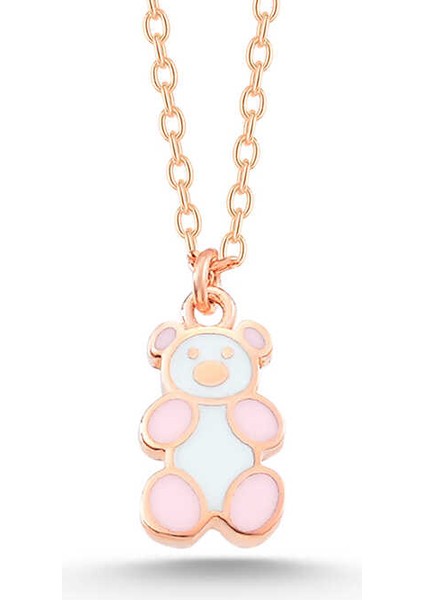 Gümüş Rose Renkli Ayıcık Kadın Kolye