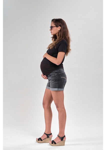 VAVIEN1063-HAMILE Şort Likralı Denim Siyah fiyatları