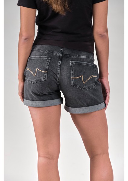 VAVIEN1063-HAMILE Şort Likralı Denim Siyah indirimleri