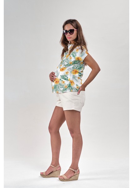 VAVIEN1064-KADIN Ekru Hamile Şort