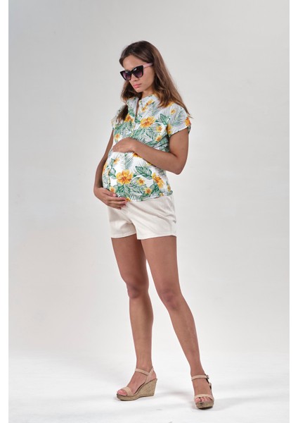 VAVIEN1064-KADIN Ekru Hamile Şort modelleri