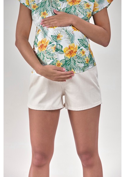 VAVIEN1064-KADIN Ekru Hamile Şort fırsatları