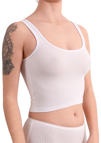 Yeap Underwear askılı Beyaz Günlük Kullanım Veya Spor Için Pamuklu Likralı Kadın Crop Büstiyer Bralet Yk9-1