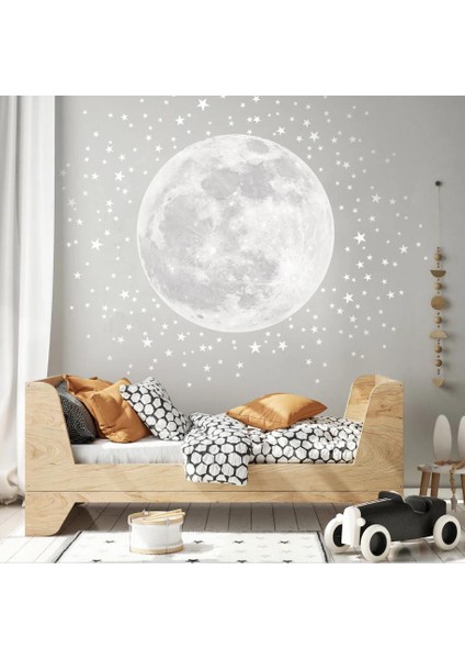 Bebek Odası ve Çocuk Odaları Için Soluk Ay Yıldız Sticker Duvar Çıkartması