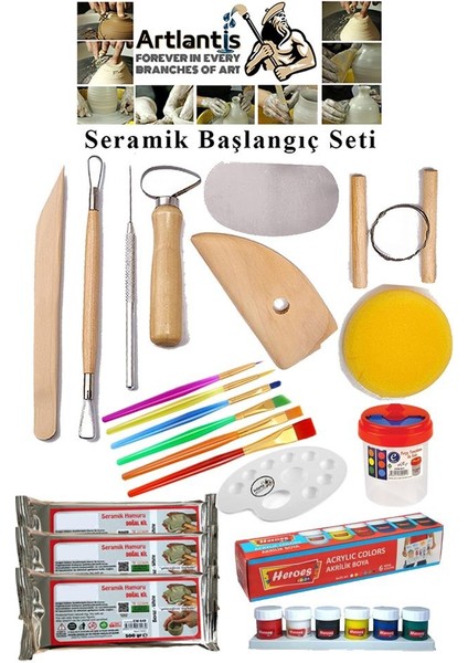 Seramik Başlangıç Boyama Seti 24 Parça 1 Paket Kil Hamuru Fırça Palet Akrilik Boya Modelaj Modelleme Heykel Ebeşuar