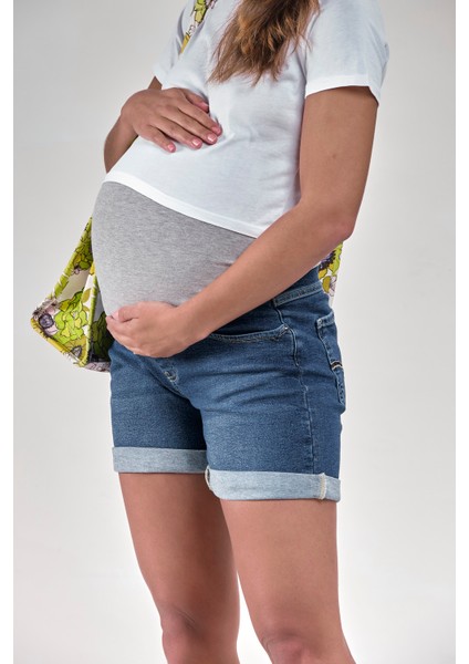 Vavien1094-HAMILE Şort Likralı Denim Orta Mavi fiyatları