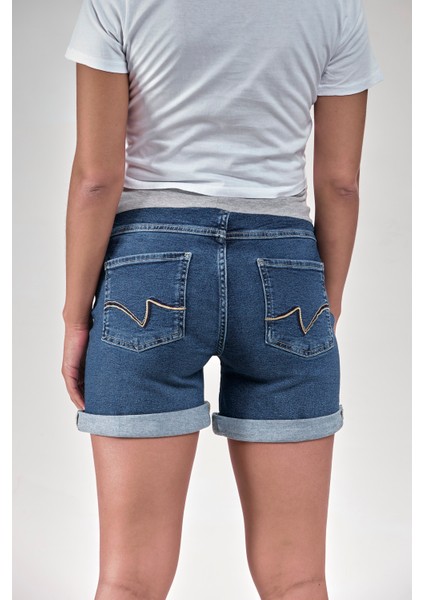 Vavien1094-HAMILE Şort Likralı Denim Orta Mavi modelleri