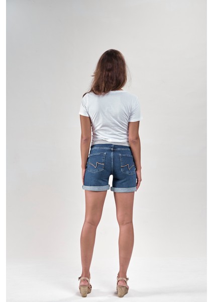 Vavien1094-HAMILE Şort Likralı Denim Orta Mavi fırsatları