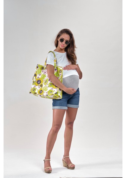 Vavien1094-HAMILE Şort Likralı Denim Orta Mavi indirimleri