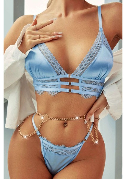 Kadın Mavi Seksi Fantezi Iç Çamaşır Takımı