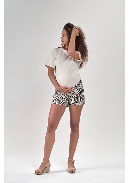 Vavien1092-KADIN Zebra Desenli Hamile Şort indirimleri
