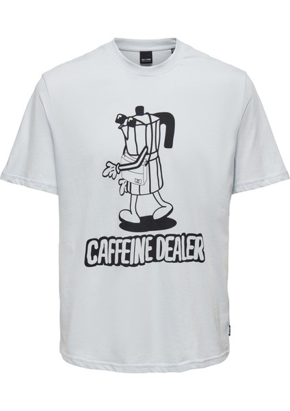 O Yaka Baskılı Mavi Erkek T-Shirt 22026058_ONSAUGUST Reg Ss Tee