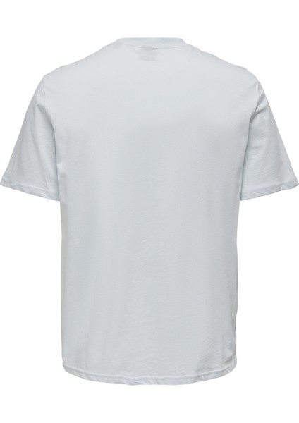 O Yaka Baskılı Mavi Erkek T-Shirt 22026058_ONSAUGUST Reg Ss Tee