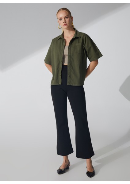 Basic Gömlek Yaka Düz Haki Kadın Gömlek LELA fiyatları