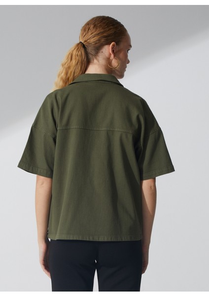 Basic Gömlek Yaka Düz Haki Kadın Gömlek LELA fırsatları