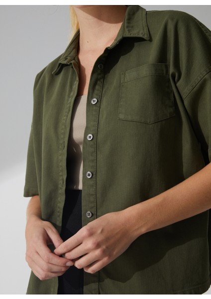 Basic Gömlek Yaka Düz Haki Kadın Gömlek LELA indirimleri