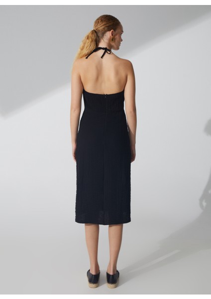 Bisiklet Yaka Armürlü Siyah Midi Kadın Elbise ARIEL fırsatları