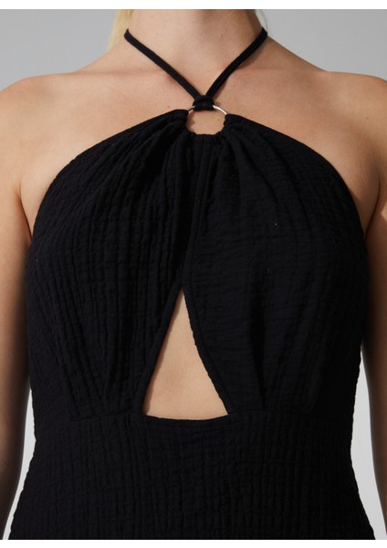 Bisiklet Yaka Armürlü Siyah Midi Kadın Elbise ARIEL indirimleri