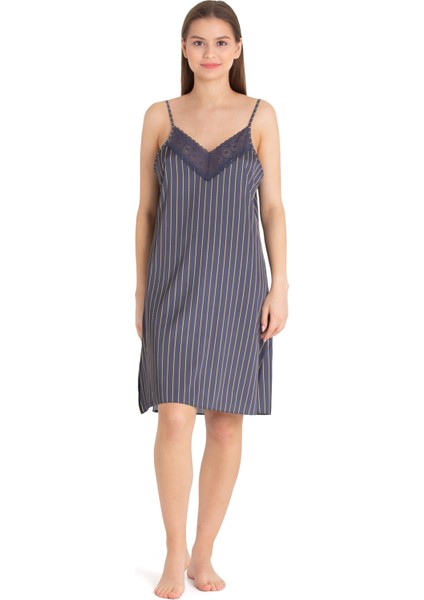 U&me Line Saten Gecelik Sabahlık Takımı Lacivert modelleri