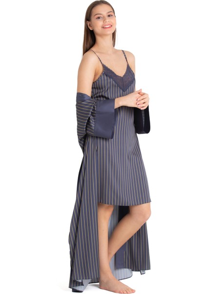 U&me Line Saten Gecelik Sabahlık Takımı Lacivert fırsatları