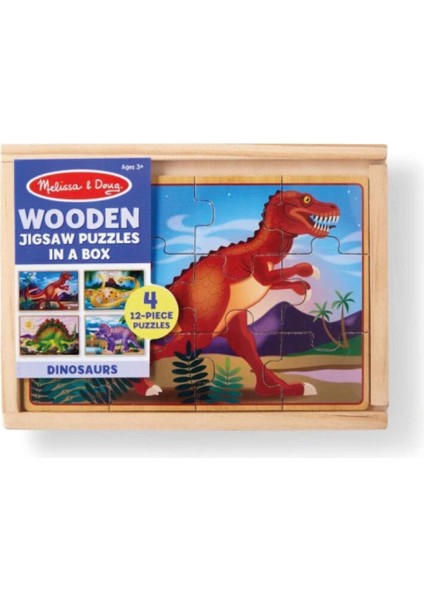 Melissa & Doug Ahşap 12 Parçalı 4 Yapboz Seti - Dinozorlar