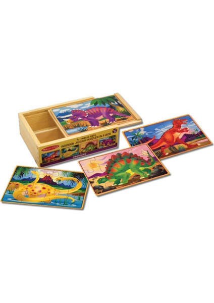 Melissa & Doug Ahşap 12 Parçalı 4 Yapboz Seti - Dinozorlar