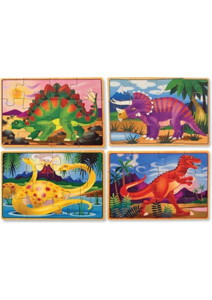 Melissa & Doug Ahşap 12 Parçalı 4 Yapboz Seti - Dinozorlar