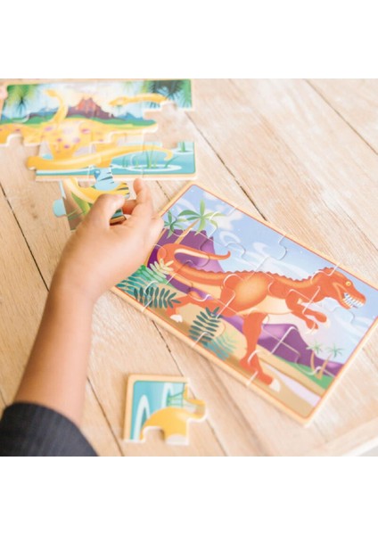 Melissa & Doug Ahşap 12 Parçalı 4 Yapboz Seti - Dinozorlar