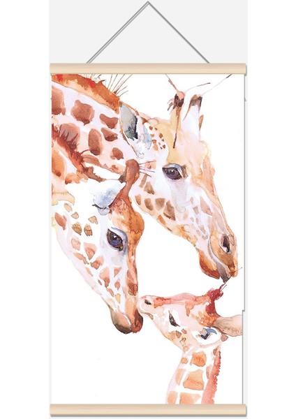Zürafa Aiesi Sulubaoya Efektli Ip Askılı Kanvas Poster Tablo Duvar Dekoru