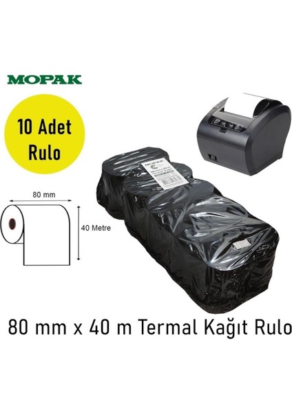 80X40 Termal Rulo Adisyon Yazarkasa Pos Fiş Bilgi 80*40 Yemek Fişi Termal Rulosu 1paket 10RULO