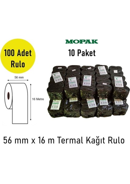 56X16 Termal Pos & Yazarkasa Kağıdı 10 Paket (100 Rulo)