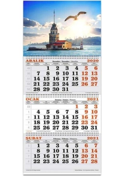 3 Aylık Spiralli Denizci Takvim - Kız Kulesi